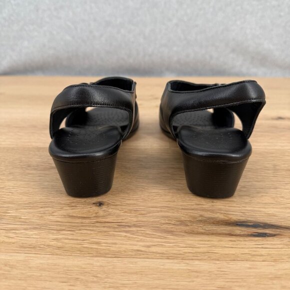 SAS Womens Suntimer Heeled Sandal Shoes Size 7.5 Slim AAA Black Leather Comfort - Picture 6 of 13